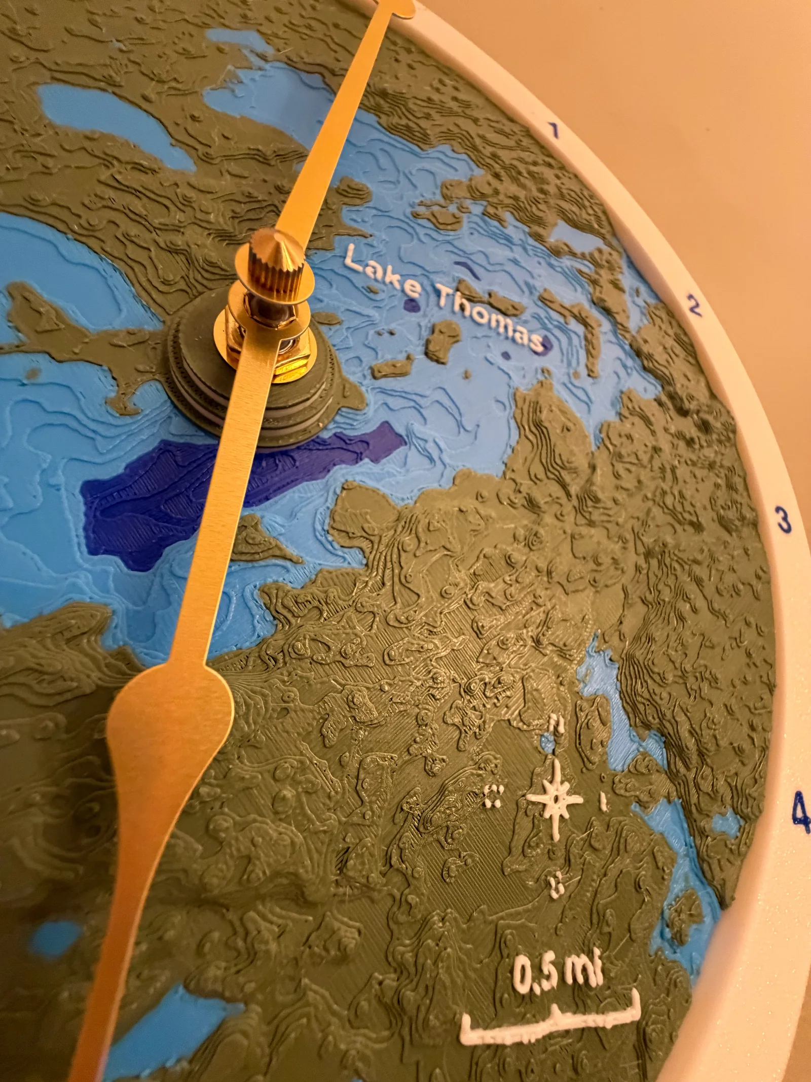 Custom 3D Topographic Wall Clock: a closer look at the printed details